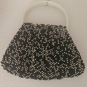 Vintage Beaded Bag - Reversible Black and White - Cream and White with Clasp